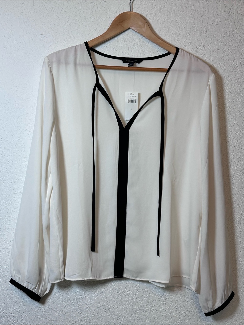 Banana Republic White Blouse with Black Trim